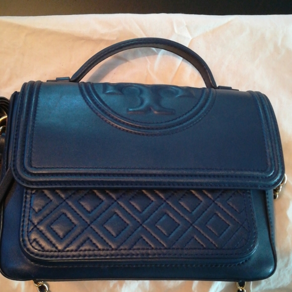 Tory Burch Fleming Satchel in Navy - Picture 5 of 16